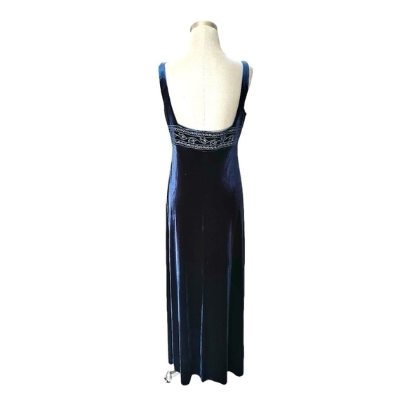 LAUNDRY Shelli Segal Navy Blue Velvet Dress Women Lined Crystal Embroidery Dress - Picture 7 of 9